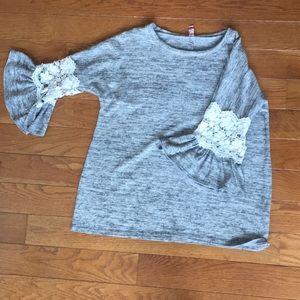 Heather Gray Blouse with Belled 3/4 Sleeves